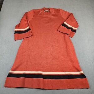 Sandra Darren Rust Orange Knit Mock Neck A-Line Sweater Dress Striped Trim M